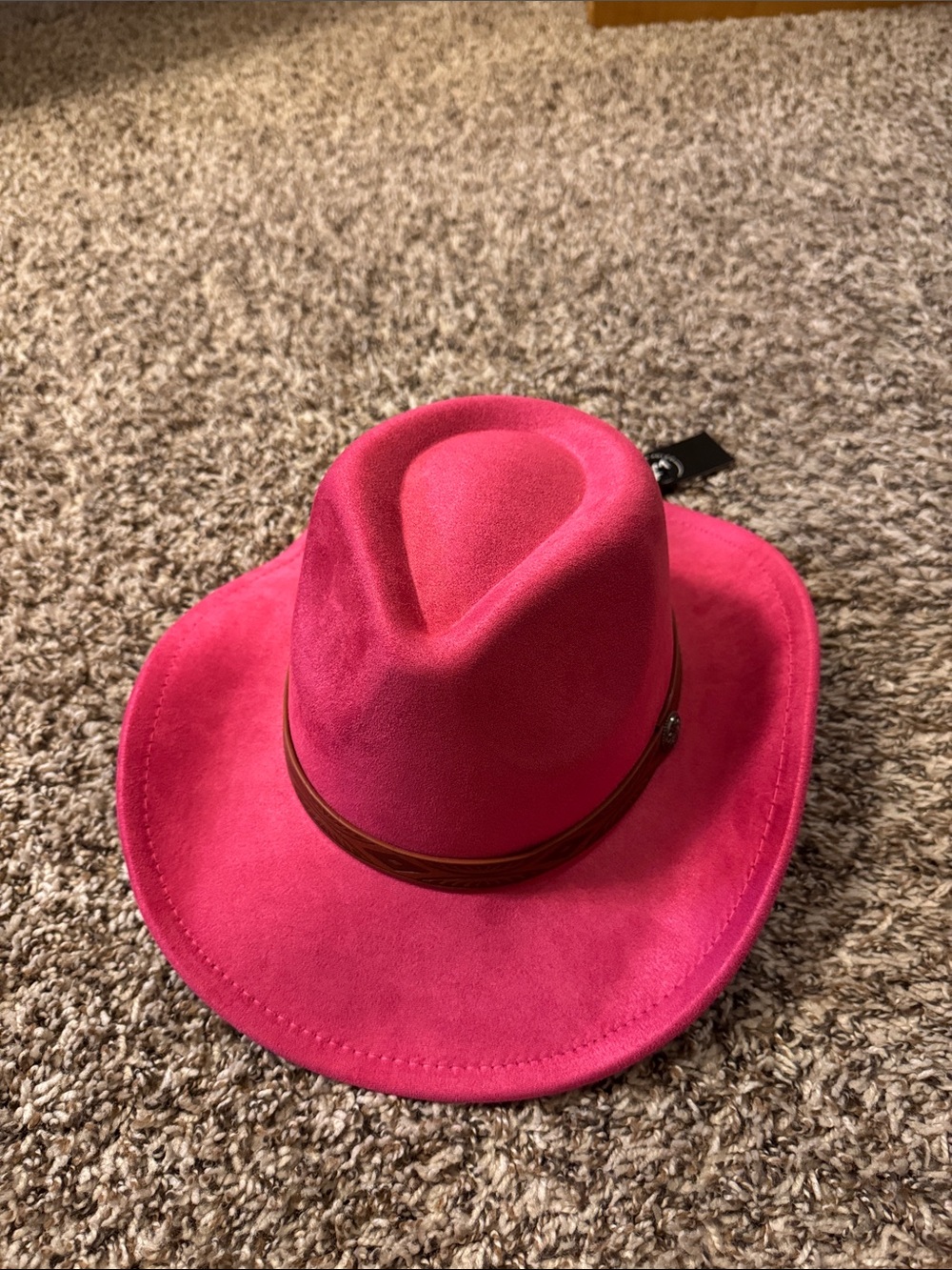 Women's Bright Pink Felt Western Fedora with Brown Band